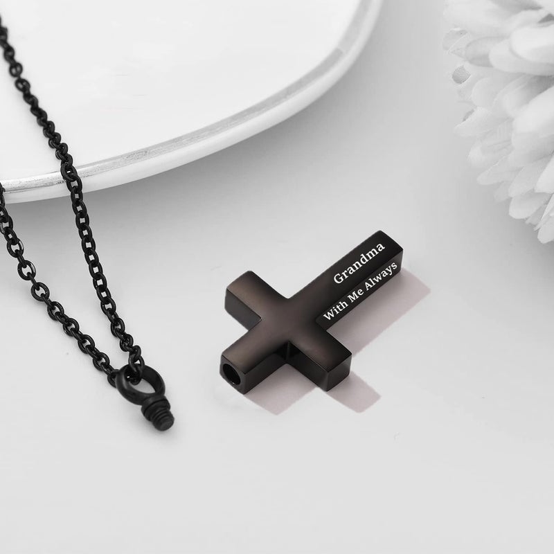 RIPFEVURN Cremation Jewelry Black Cross Urn Necklaces for Ashes for Women Men Human Ashes with Me Always Memorial Keepsake Pendant(Grandma) - Image 5