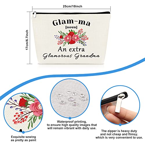 Mikela Mother's Day Best Grandma Gifts Glamma Makeup Bag Gift Christmas Birthday Gift for Grandmother Grandma Nana Gift from Granddaughter Cosmetic Bag Funny Grandma Gift Makeup Pouch Travel Toiletry Bag - Image 2