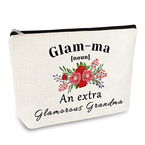 Mikela Mother's Day Best Grandma Gifts Glamma Makeup Bag Gift Christmas Birthday Gift for Grandmother Grandma Nana Gift from Granddaughter Cosmetic Bag Funny Grandma Gift Makeup Pouch Travel Toiletry Bag - Image 1