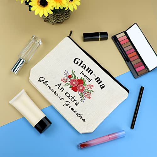 Mikela Mother's Day Best Grandma Gifts Glamma Makeup Bag Gift Christmas Birthday Gift for Grandmother Grandma Nana Gift from Granddaughter Cosmetic Bag Funny Grandma Gift Makeup Pouch Travel Toiletry Bag - Image 3
