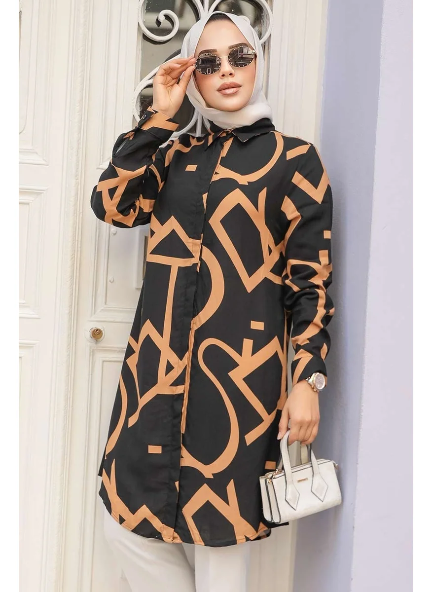 Neva Style Patterned Camel Hijab Tunic 11698C