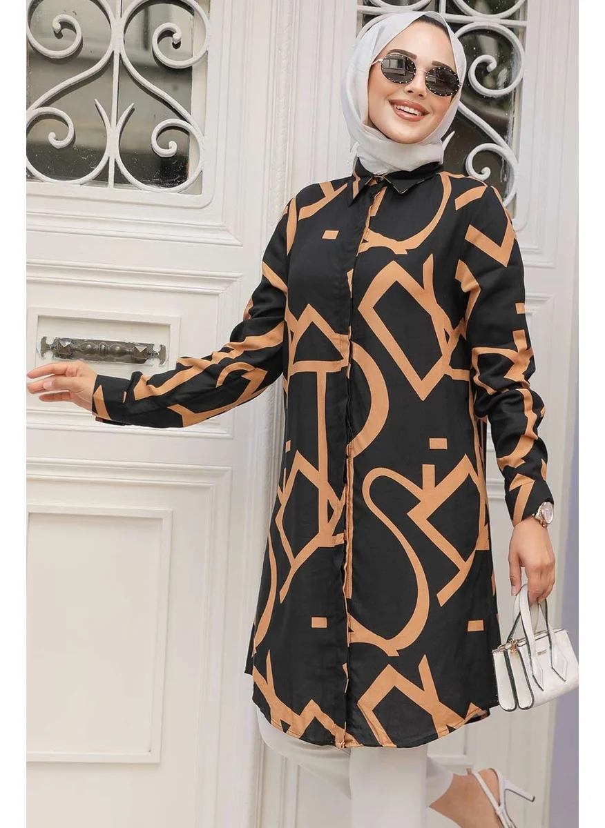 Neva Style Patterned Camel Hijab Tunic 11698C