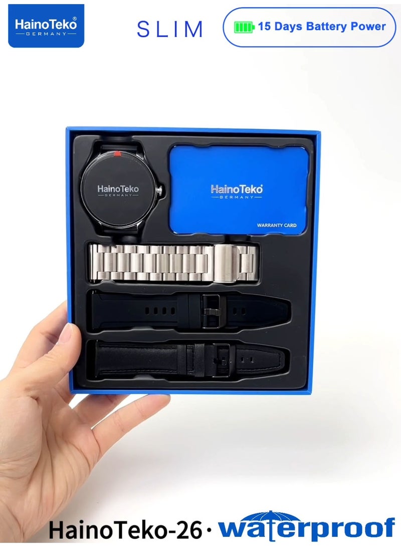 Haino Teko 26 Slim Waterproof Smartwatch with AMOLED Display Bluetooth Calling 15 Days Battery Backup and 3 Pair Straps Designed for Gents Silver - Image 2