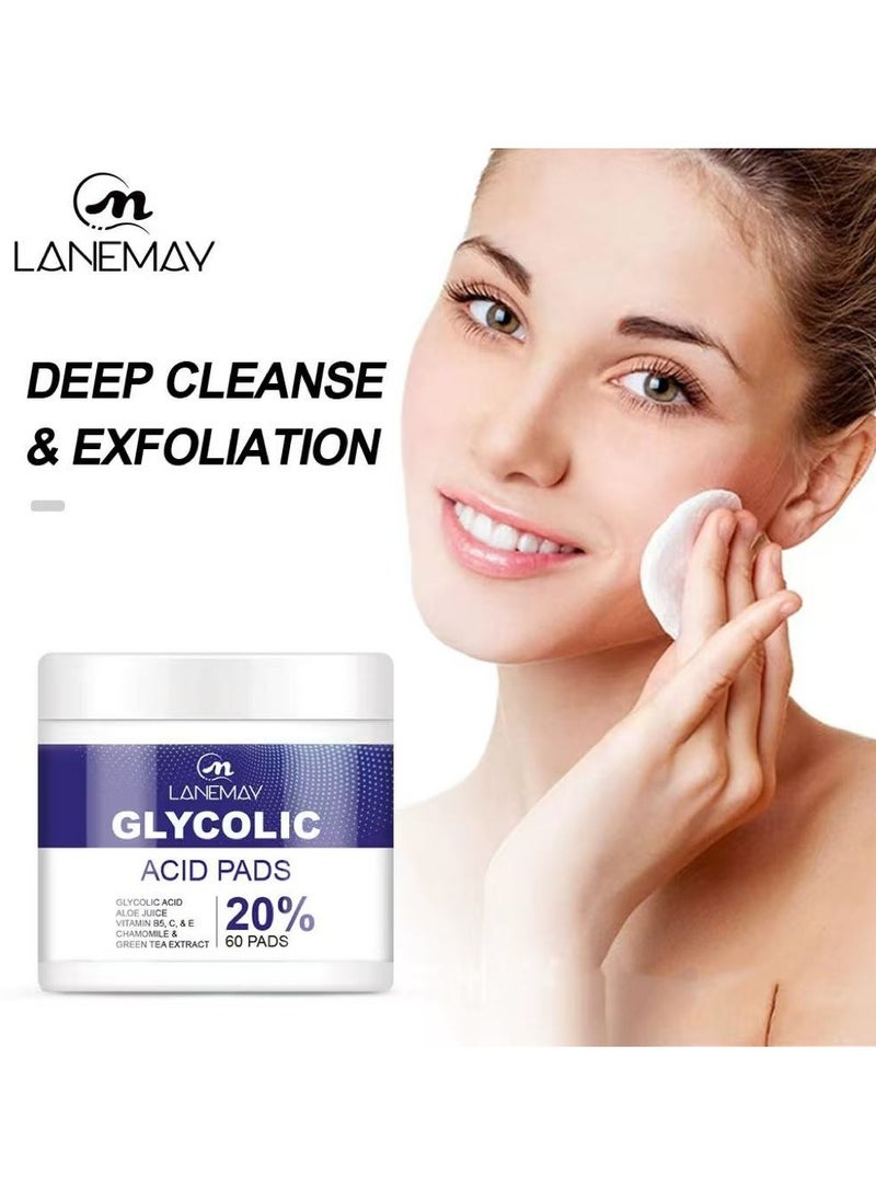 LANEMAY Glycolic Acid and Salicylic Acid Exfoliating Pads Pore Cleansing Acne Scar and Fine Line Treatment Facial Peel Pads - Image 1