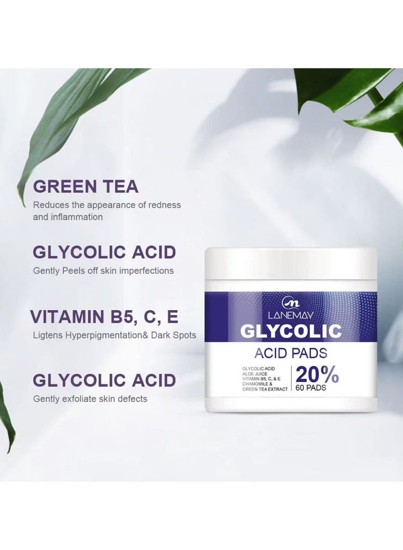 LANEMAY Glycolic Acid and Salicylic Acid Exfoliating Pads Pore Cleansing Acne Scar and Fine Line Treatment Facial Peel Pads - Image 2