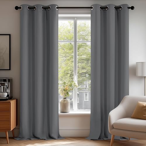 Deconovo Blackout Curtains for Bedroom – Set of 2 42W x 84L Inch Thermal Insulated & Noise Reducing Panels–Home Window Room Darkening Sustainable Grommet Drapes for Living Room and Nursery, Light Grey - Image 1
