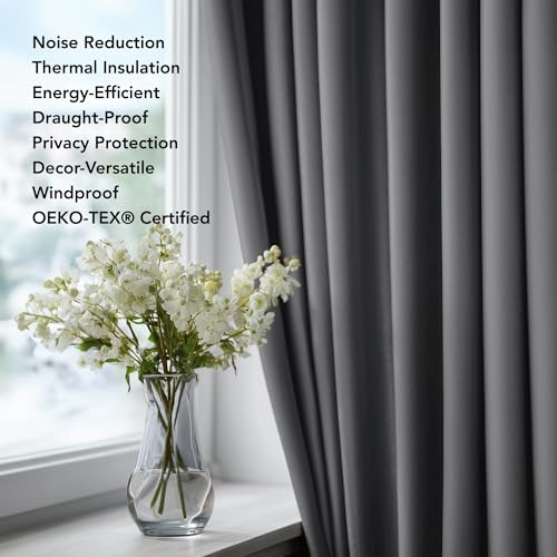 Deconovo Blackout Curtains for Bedroom – Set of 2 42W x 84L Inch Thermal Insulated & Noise Reducing Panels–Home Window Room Darkening Sustainable Grommet Drapes for Living Room and Nursery, Light Grey - Image 2