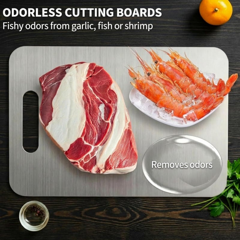 ROYING Titanium Cutting Board - 100% Pure Titanium Cutting Boards, Food-Grade, Non-Slip Surface, Dishwasher Safe, for Elegant Serving Tray for Kitchen, Charcuterie, Meat, Vegetables, Easy Clean, 13.4"x9" - Image 3