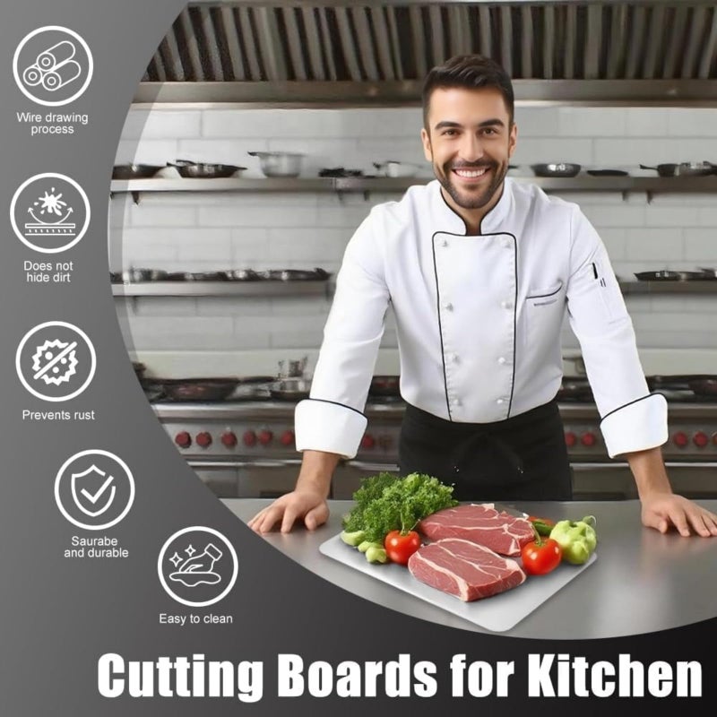 ROYING Titanium Cutting Board - 100% Pure Titanium Cutting Boards, Food-Grade, Non-Slip Surface, Dishwasher Safe, for Elegant Serving Tray for Kitchen, Charcuterie, Meat, Vegetables, Easy Clean, 13.4"x9" - Image 2