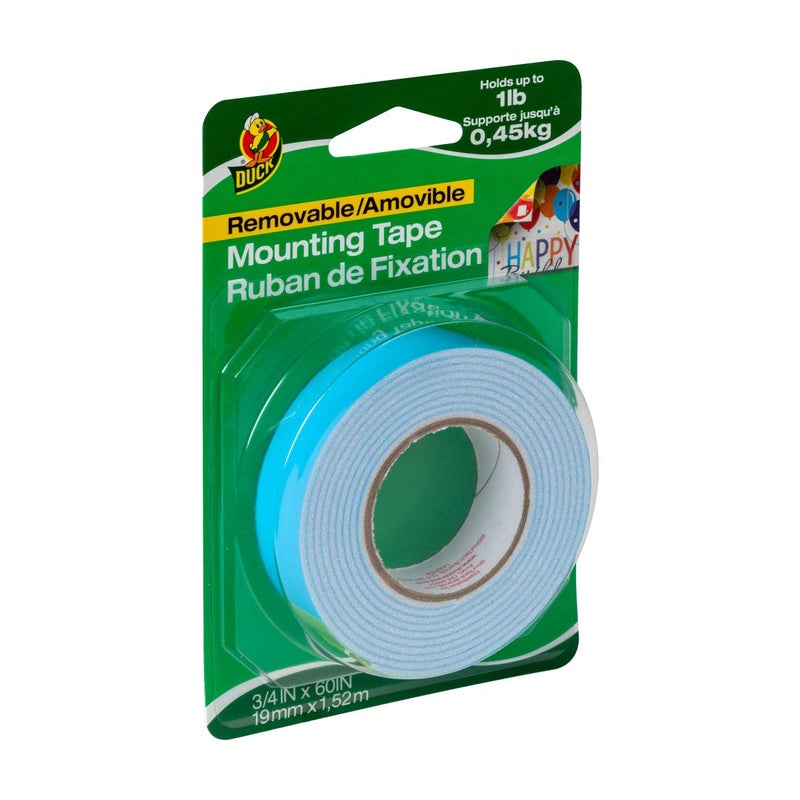 Duck Brand Removable Foam Mounting Tape 075Inch x 60 Inches Single Roll White 1129541