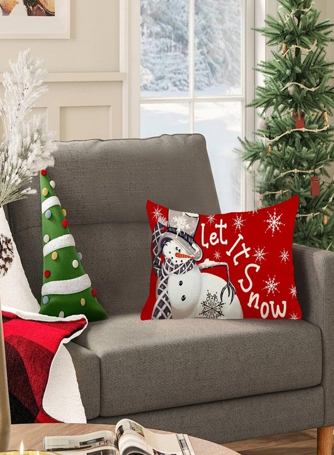 RABUSOFA Outdoor Christmas Pillow Covers 12x20 Inch Waterproof,Winter Decorations Pillows Decorative Throw Pillows Snowman Xmas Let It Snow Lumbar Cushion Covers for Home Decor Couch Holiday - Image 3