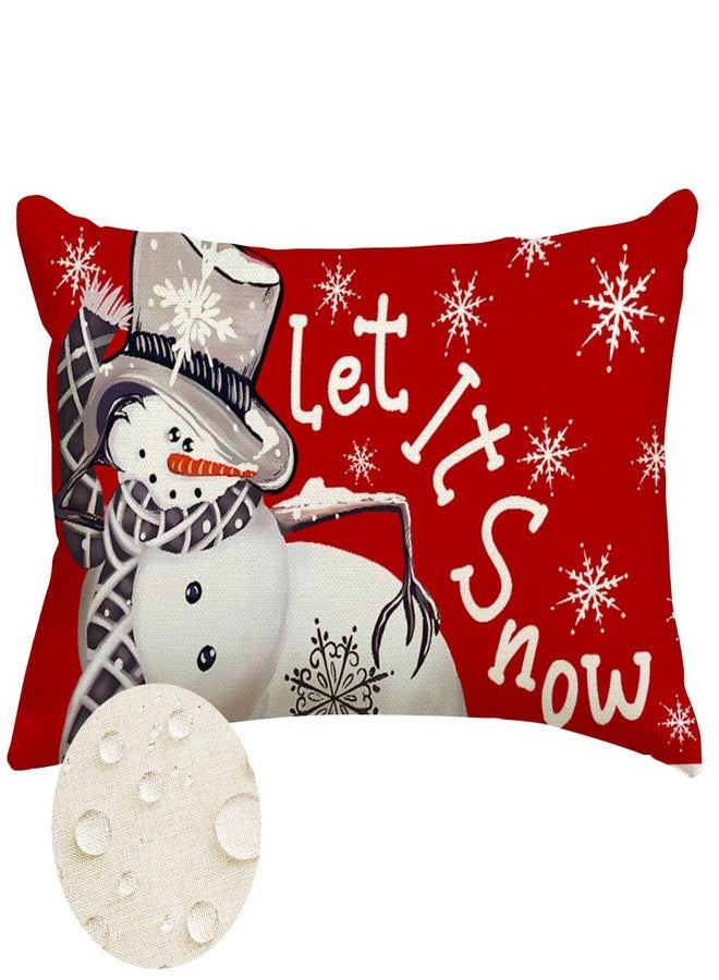 RABUSOFA Outdoor Christmas Pillow Covers 12x20 Inch Waterproof,Winter Decorations Pillows Decorative Throw Pillows Snowman Xmas Let It Snow Lumbar Cushion Covers for Home Decor Couch Holiday - Image 1