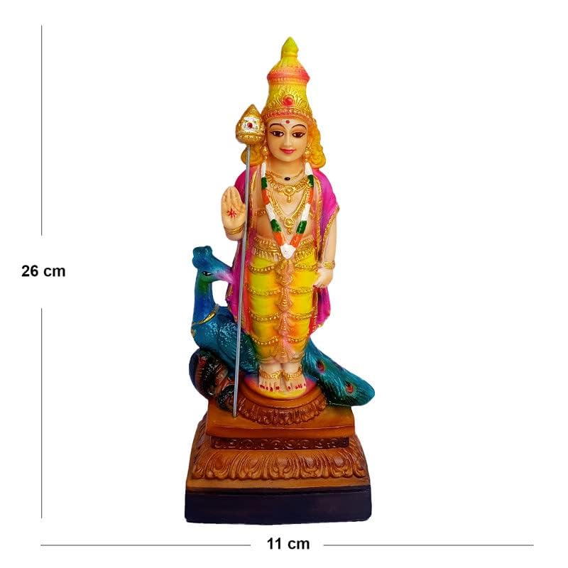 Newven Handcrafted Murugan Showpiece Hindu God Kumaraswamy Idol Decorative Statue Figurine for Home Decor Gifts Multicolour Poly Marble 26 X 11 X 7 CM - Image 3