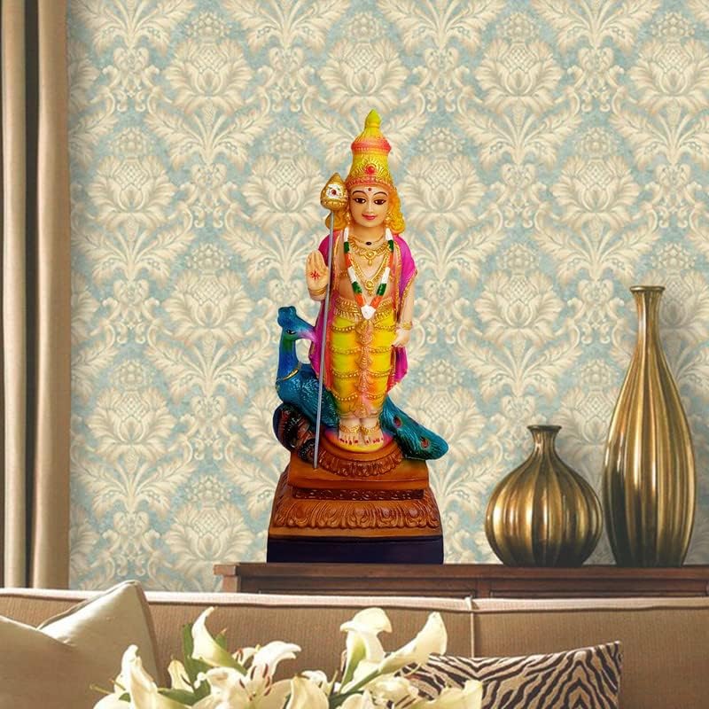 Newven Handcrafted Murugan Showpiece Hindu God Kumaraswamy Idol Decorative Statue Figurine for Home Decor Gifts Multicolour Poly Marble 26 X 11 X 7 CM - Image 2