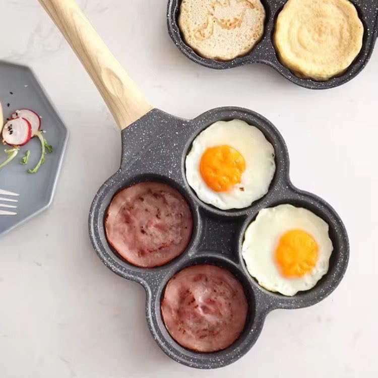 SHOPECOM Egg Pan 4 Cup Egg Pans Nonstick Healthy Breakfast Pancake Pan Aluminum Omelette Pan Easy Clean Small Egg Frying Pan Fried Egg Cooker Suitable for Gas Stove Induction Cookware - Image 2