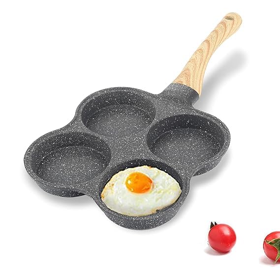 SHOPECOM Egg Pan 4 Cup Egg Pans Nonstick Healthy Breakfast Pancake Pan Aluminum Omelette Pan Easy Clean Small Egg Frying Pan Fried Egg Cooker Suitable for Gas Stove Induction Cookware - Image 1