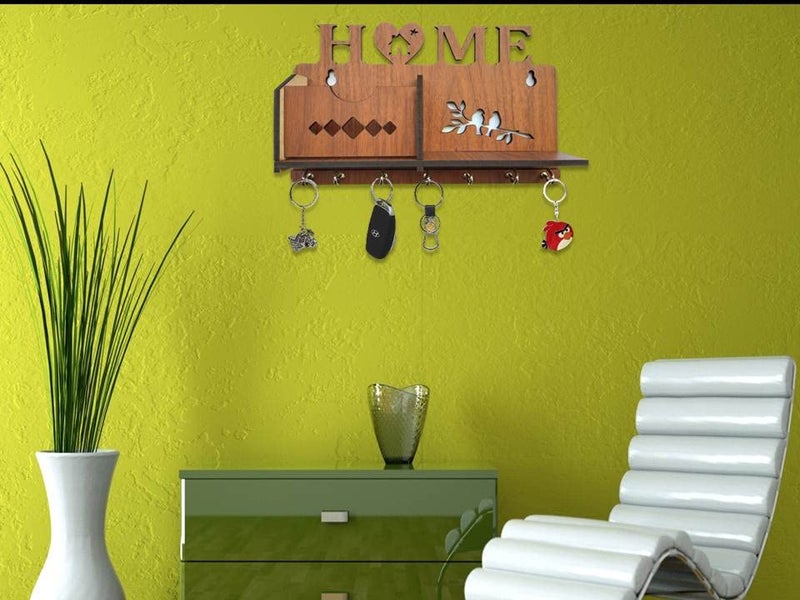 My Dream Carts MDF Wooden Wall Mounted Designer Home Wall Shelf Key Chain Holders Home Decor Stylish Hook Stand Key Organizer for Decor Home, Living Room and Office Matte Finish Mobile Charging Stand - Image 5