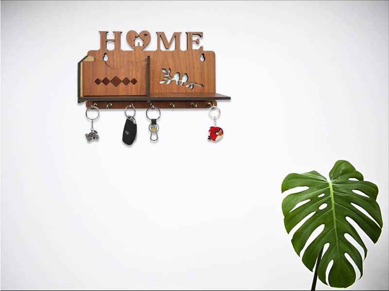 My Dream Carts MDF Wooden Wall Mounted Designer Home Wall Shelf Key Chain Holders Home Decor Stylish Hook Stand Key Organizer for Decor Home, Living Room and Office Matte Finish Mobile Charging Stand - Image 3