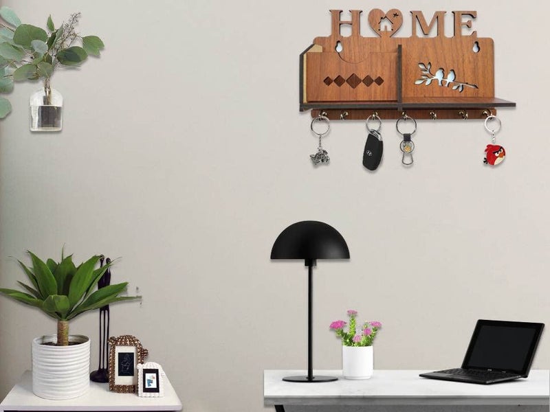 My Dream Carts MDF Wooden Wall Mounted Designer Home Wall Shelf Key Chain Holders Home Decor Stylish Hook Stand Key Organizer for Decor Home, Living Room and Office Matte Finish Mobile Charging Stand - Image 4