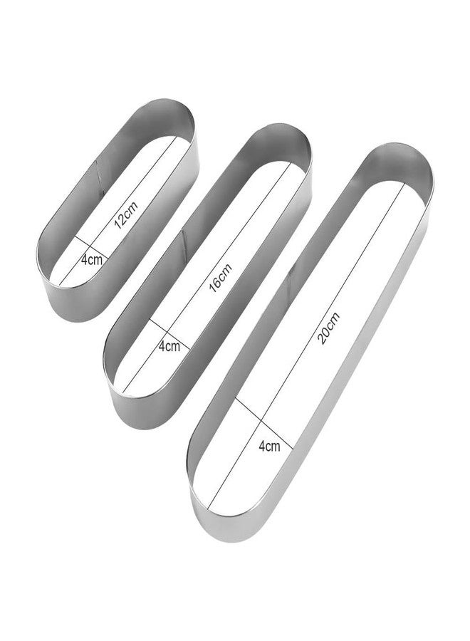 Kopida 3Pcs Stainless Steel Mini Cookie Cutters Metal Baking Mold Mini Long Oval Mousse Ring Molds for Kitchen Baking Sponge Cakes Dessert Pies - Image 2