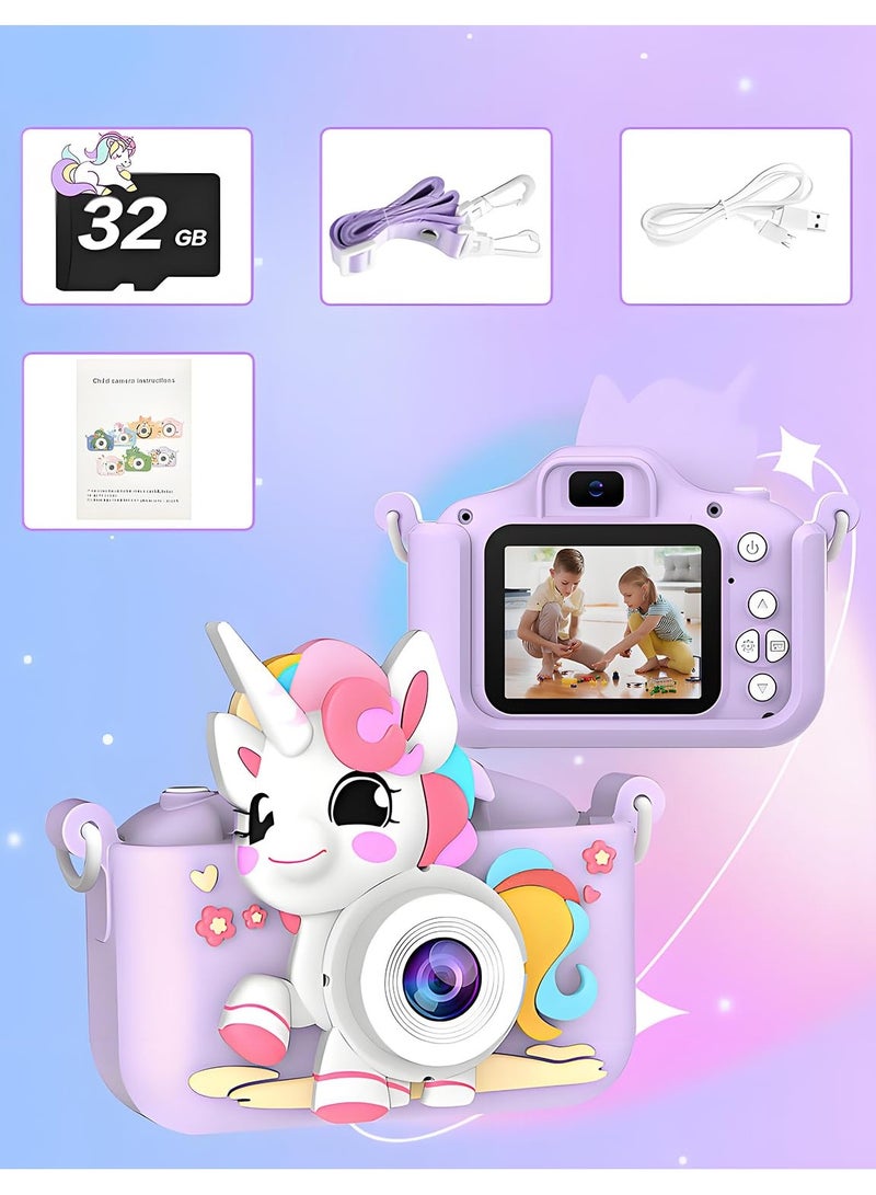 Mr. Penda Kids Toy Camera, Digital Camera for Toddlers, Portable Digital Camera with Video, for Boys and Girls Aged 3-12, Birthday Gift for Kids, with 32G SD Card and USB Reader (Purple Unicorn) - Image 3