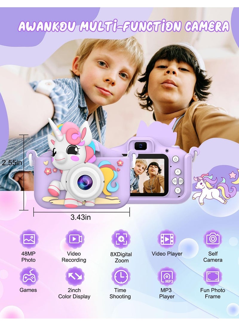 Mr. Penda Kids Toy Camera, Digital Camera for Toddlers, Portable Digital Camera with Video, for Boys and Girls Aged 3-12, Birthday Gift for Kids, with 32G SD Card and USB Reader (Purple Unicorn) - Image 2