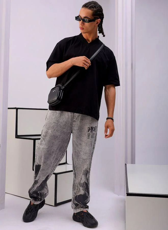 Men Bootcut Loose Fit Solid Mid-Rise Denim Joggers