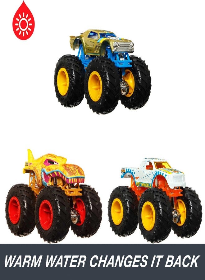 Hot Wheels Monster Trucks 1:64 Color Shifters, 3-Pack of Toy Trucks That Change Decos in Ice Cold Water & Change Back in Warm Water, Toy for Kids, HGX20 - Image 3