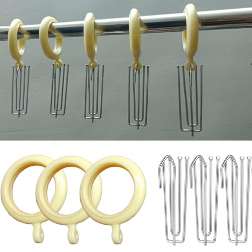 DEEGAA MART DEEGAAMART 12-Pack Jumbo Ivory Curtain Rings with Eyelets, 1.5-Inch Inner Diameter, Heavy Duty Rustproof Metal Drapery Rings with Pinch Pleat Hooks,Metal Drapery Pin Hooks Fits Up to 1.25-Inch Rods - Image 1