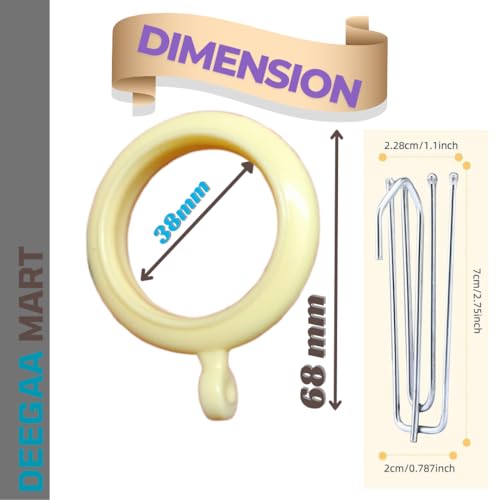 DEEGAA MART DEEGAAMART 12-Pack Jumbo Ivory Curtain Rings with Eyelets, 1.5-Inch Inner Diameter, Heavy Duty Rustproof Metal Drapery Rings with Pinch Pleat Hooks,Metal Drapery Pin Hooks Fits Up to 1.25-Inch Rods - Image 4