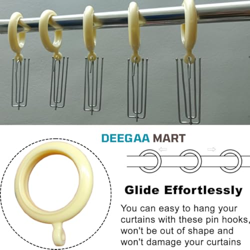 DEEGAA MART DEEGAAMART 12-Pack Jumbo Ivory Curtain Rings with Eyelets, 1.5-Inch Inner Diameter, Heavy Duty Rustproof Metal Drapery Rings with Pinch Pleat Hooks,Metal Drapery Pin Hooks Fits Up to 1.25-Inch Rods - Image 3