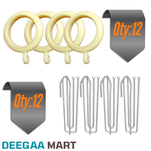 DEEGAA MART DEEGAAMART 12-Pack Jumbo Ivory Curtain Rings with Eyelets, 1.5-Inch Inner Diameter, Heavy Duty Rustproof Metal Drapery Rings with Pinch Pleat Hooks,Metal Drapery Pin Hooks Fits Up to 1.25-Inch Rods - Image 2