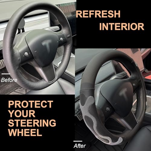 PINCTROT Comfy Grip Steering Wheel Cover for Tesla Model Y and Model 3, D Shaped 14 Inch Small Sized, Flat Bottom with 3D Honeycomb Anti-Slip Design (Comfy Grip Gray) - Image 4