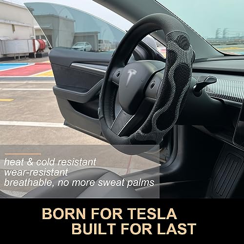PINCTROT Comfy Grip Steering Wheel Cover for Tesla Model Y and Model 3, D Shaped 14 Inch Small Sized, Flat Bottom with 3D Honeycomb Anti-Slip Design (Comfy Grip Gray) - Image 3