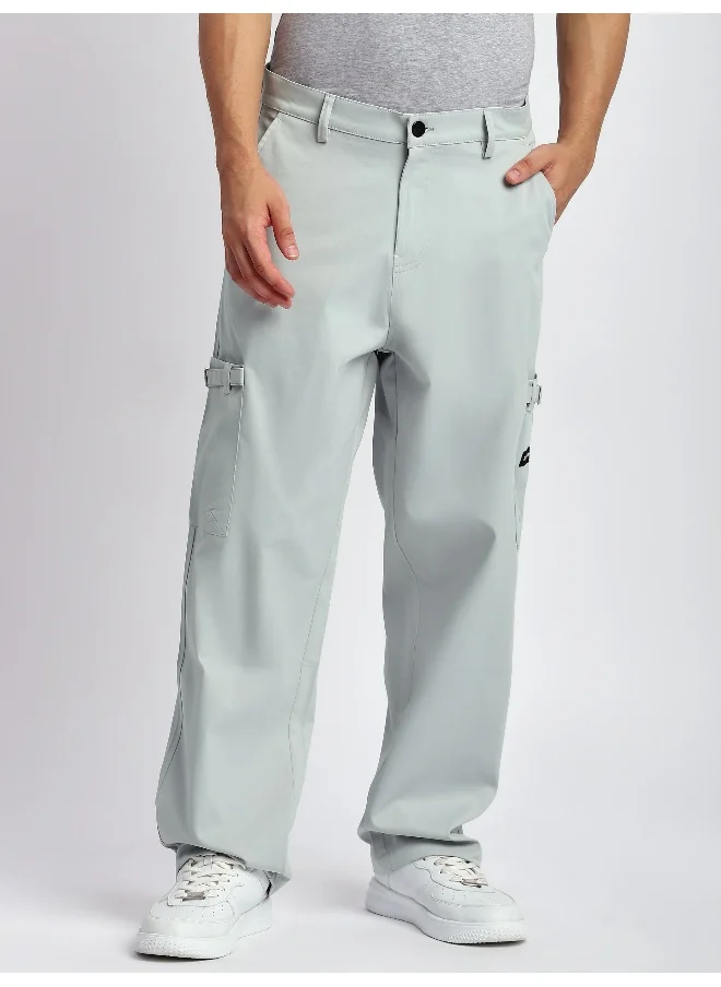 Beyoung Ice Blue Buckle Pocket Cargo Pants