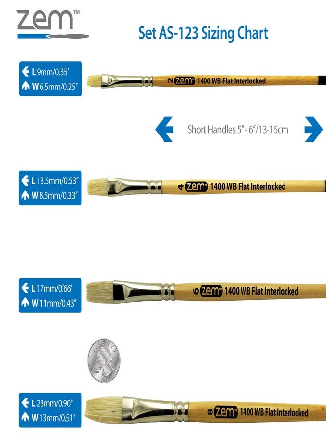 ZEM Brush Interlocked White Hog Bristle Artist Brush Set Flats 2,4,6,8 - Image 2