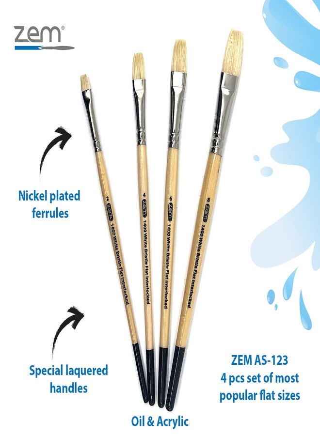 ZEM Brush Interlocked White Hog Bristle Artist Brush Set Flats 2,4,6,8 - Image 3