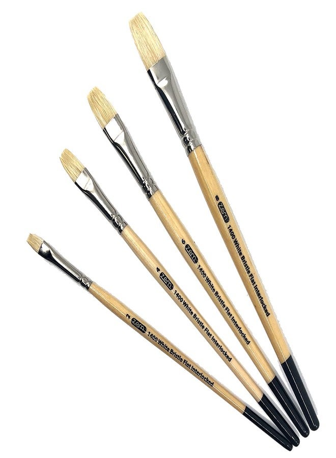 ZEM Brush Interlocked White Hog Bristle Artist Brush Set Flats 2,4,6,8 - Image 4