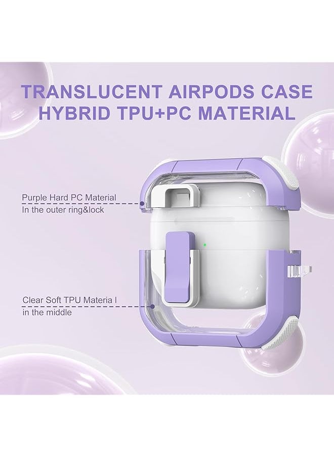 erorex - Clear Case For Airpods 3 Gen Case 2021 Automatic Snap Switch Secure Lock Case For Airpod 3Rd Generation Shockproof Soft Protective Case Cover For Girls Women With Keychain Purple - Image 1