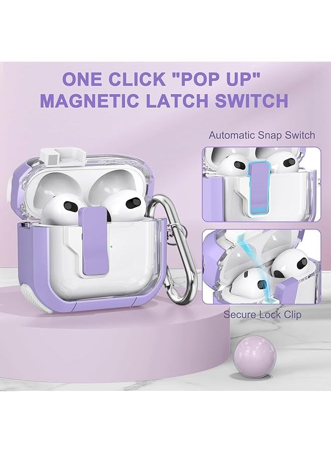 erorex - Clear Case For Airpods 3 Gen Case 2021 Automatic Snap Switch Secure Lock Case For Airpod 3Rd Generation Shockproof Soft Protective Case Cover For Girls Women With Keychain Purple - Image 1