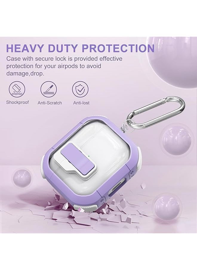erorex - Clear Case For Airpods 3 Gen Case 2021 Automatic Snap Switch Secure Lock Case For Airpod 3Rd Generation Shockproof Soft Protective Case Cover For Girls Women With Keychain Purple - Image 1