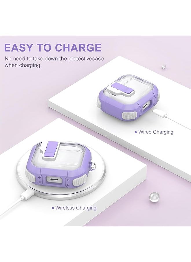 erorex - Clear Case For Airpods 3 Gen Case 2021 Automatic Snap Switch Secure Lock Case For Airpod 3Rd Generation Shockproof Soft Protective Case Cover For Girls Women With Keychain Purple - Image 1