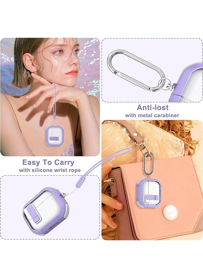 erorex - Clear Case For Airpods 3 Gen Case 2021 Automatic Snap Switch Secure Lock Case For Airpod 3Rd Generation Shockproof Soft Protective Case Cover For Girls Women With Keychain Purple - Image 1
