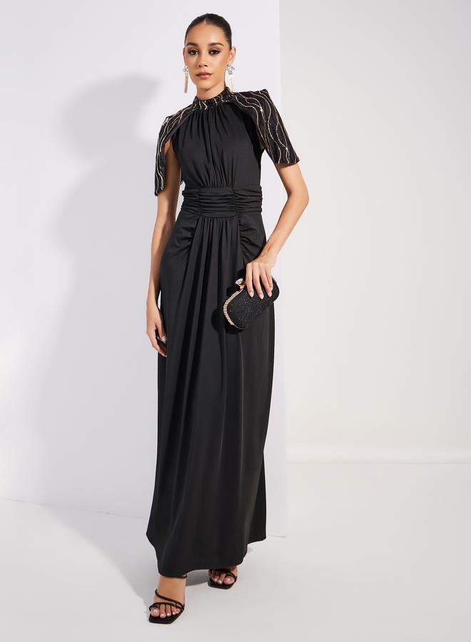 Styli Embellished Cape Empire Waist Maxi Dress  - Image 1