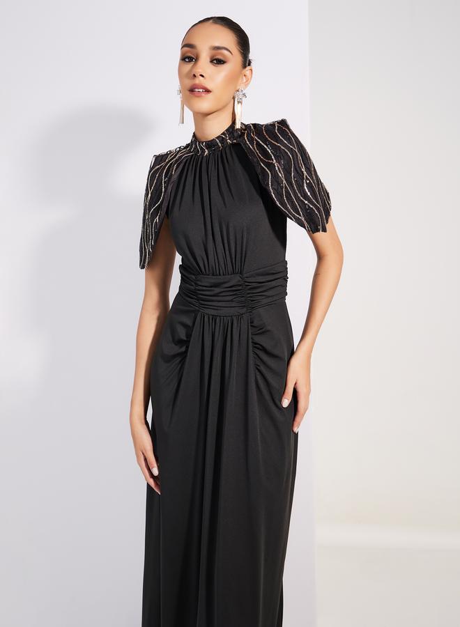 Styli Embellished Cape Empire Waist Maxi Dress  - Image 2
