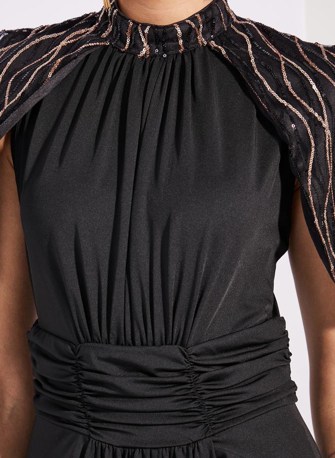 Styli Embellished Cape Empire Waist Maxi Dress  - Image 3