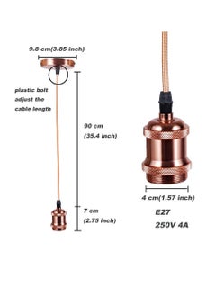 Excefore Ceiling Pendant & Lamp Holder, Metal Pendant Light Fitting, E27 Lamp Holder, Fitting Set with Braided Fabric Cable (Rose Gold)  - Image 2