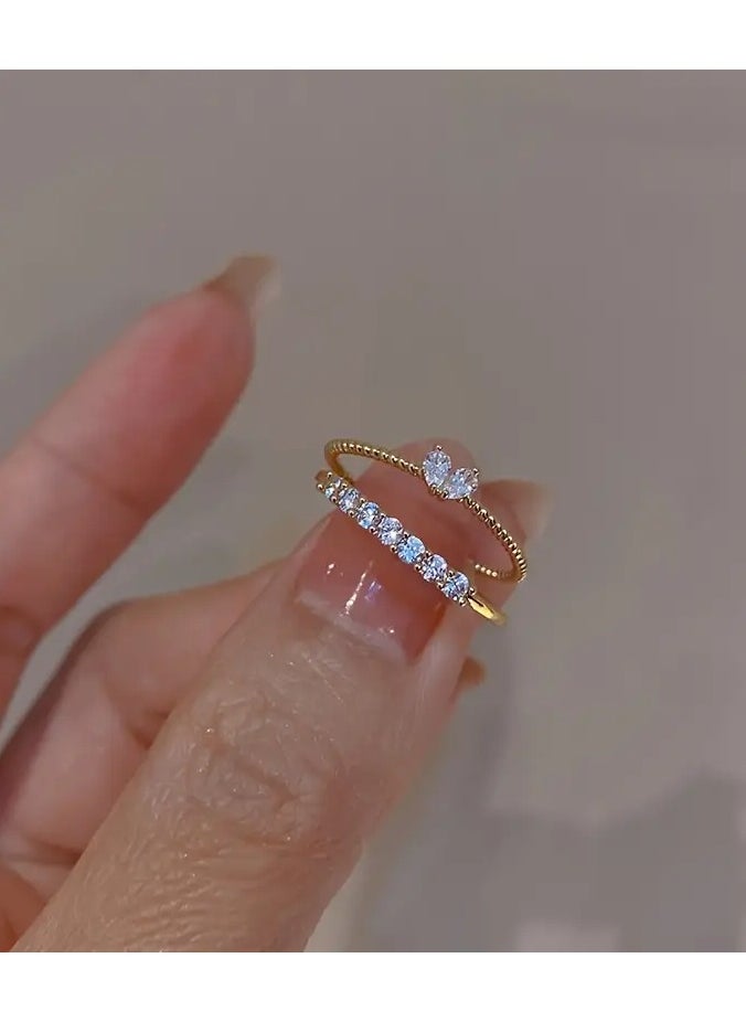 Goolsky Light Luxury Heart Opening Inlaid with Rhinestones Ring, Exquisite Opening Design, Romantic Love Shining Connection Ring, Cute Style Women's Jewelry Suitable for Daily Wear, Perfect Decoration for Girls, Birthday Anniversary Jewelry Gift, Party Gift Suitable for Women and Girls  - Image 1
