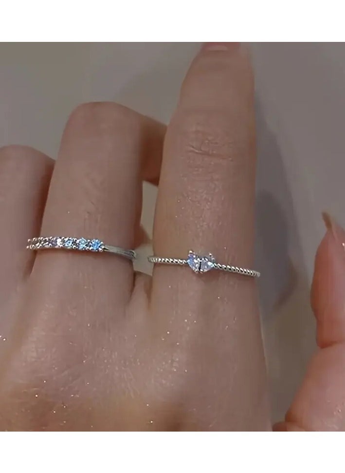 Goolsky Light Luxury Heart Opening Inlaid with Rhinestones Ring, Exquisite Opening Design, Romantic Love Shining Connection Ring, Cute Style Women's Jewelry Suitable for Daily Wear, Perfect Decoration for Girls, Birthday Anniversary Jewelry Gift, Party Gift Suitable for Women and Girls  - Image 2