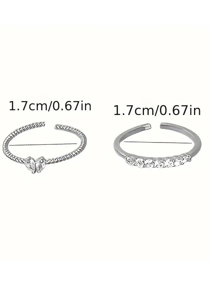 Goolsky Light Luxury Heart Opening Inlaid with Rhinestones Ring, Exquisite Opening Design, Romantic Love Shining Connection Ring, Cute Style Women's Jewelry Suitable for Daily Wear, Perfect Decoration for Girls, Birthday Anniversary Jewelry Gift, Party Gift Suitable for Women and Girls  - Image 3